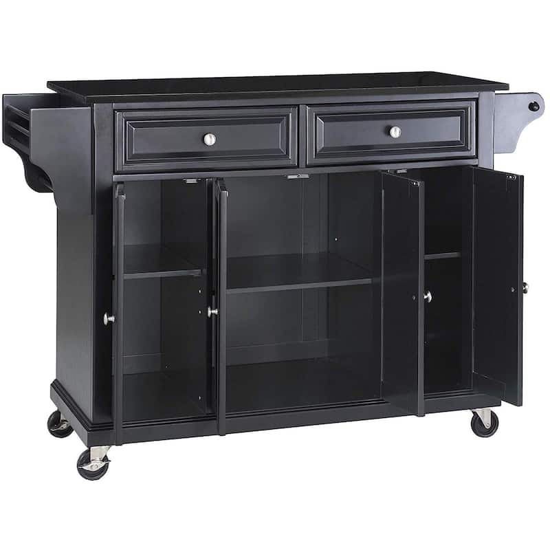 Full Size Kitchen Cart with Stainless Steel Top - Mobile Kitchen Island with Tiered Shelf & Storage