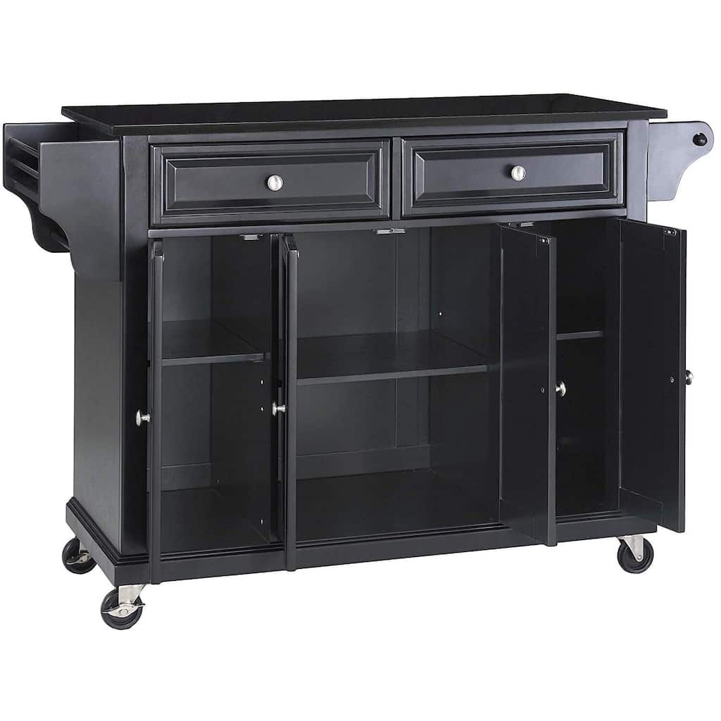 Full Size Kitchen Cart with Stainless Steel Top - Mobile Kitchen Island with Tiered Shelf & Storage