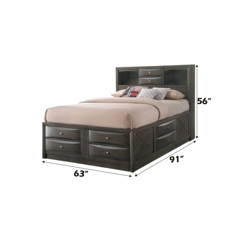 Gray Oak Finish Queen Bed with Storage and 8 Drawers, Wooden Frame, No Box Spring Required