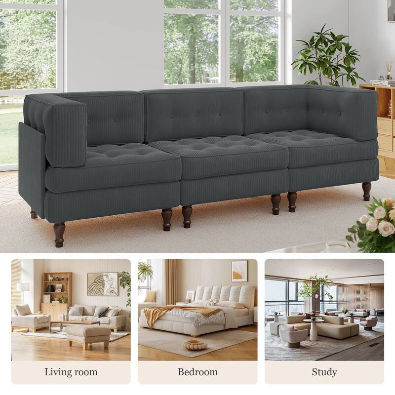 98"W Modular Upholstered Corduroy Sectional Sofa for Living Room