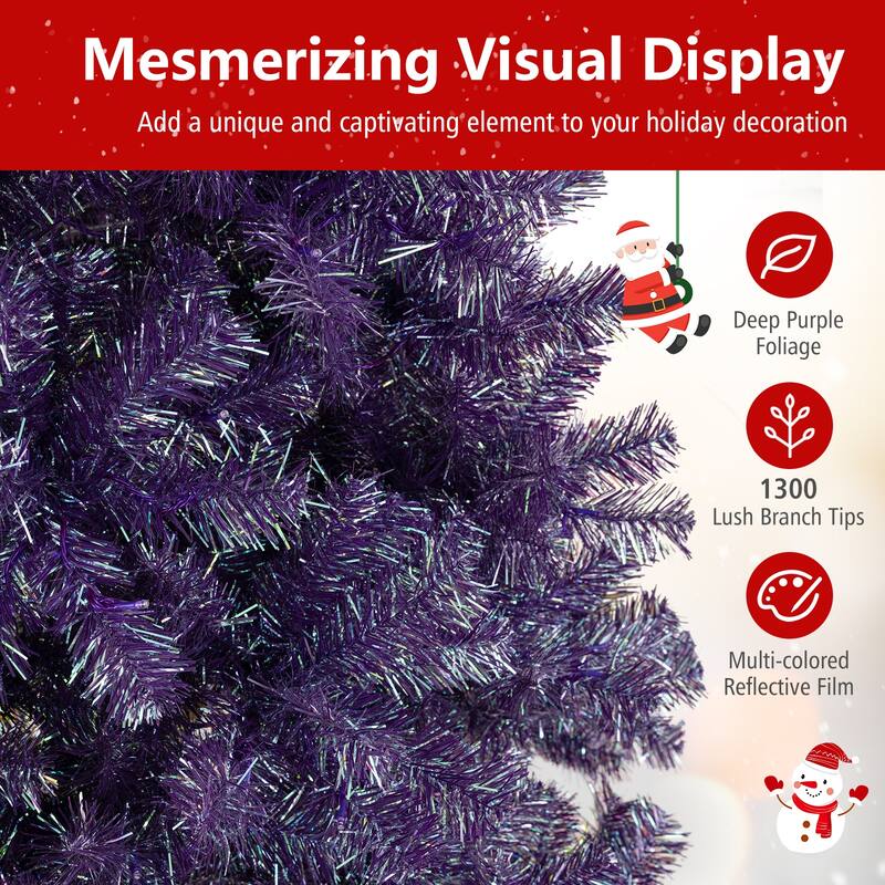 Gymax 7.5 FT Pre-Lit Tinsel Christmas Tree Artificial Xmas Tree w/