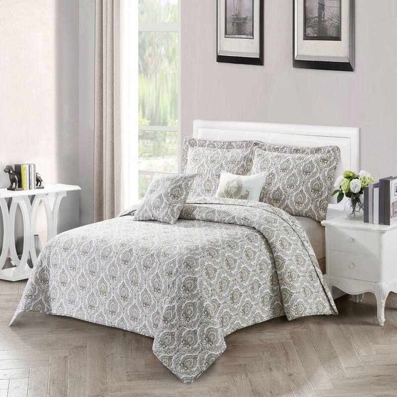 Serenta Heart DSK Printed Microfiber 5 Piece Quilts Set