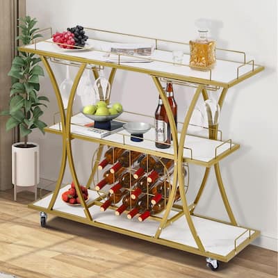 3 Tier Bar Serving Cart with Glass Holder and Wine Rack