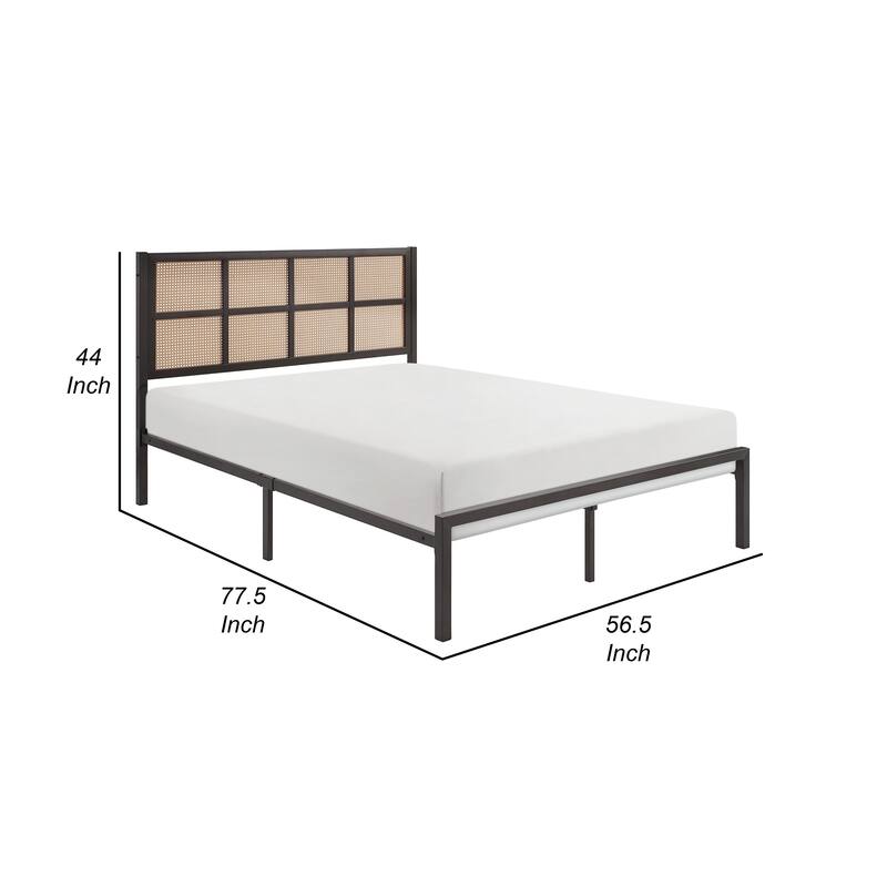 Annie Full Platform Metal Bed, Brown Faux Cane Panel Headboard, Dark Bronze