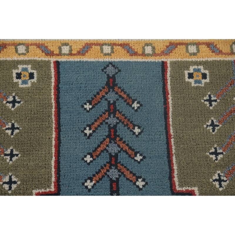 Blue Geometric Kazak Accent Rug Handmade Oriental Wool Carpet - 3'11"x 6'0"