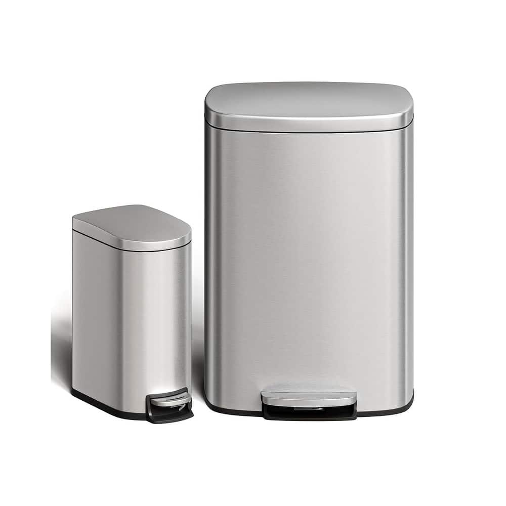 13.2 Gallon and 2.6 Gallon Stainless Steel Trash Can Combo Set with Removable Inner Drum for Kitchen, Bathroom, Office