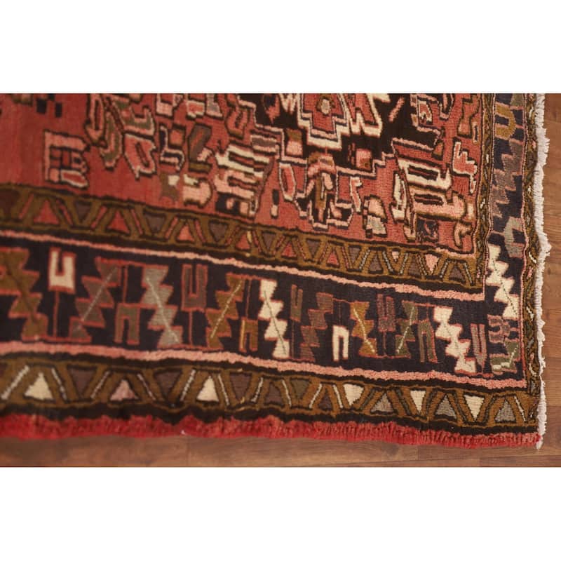 Geometric Pink Heriz Persian Vintage Runner Rug Handmade Wool Carpet - 3'10"x 10'1"