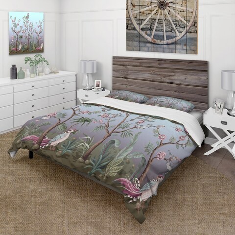 Designart 'Chinoiserie With Birds and Peonies II' Traditional Duvet Cover Comforter Set
