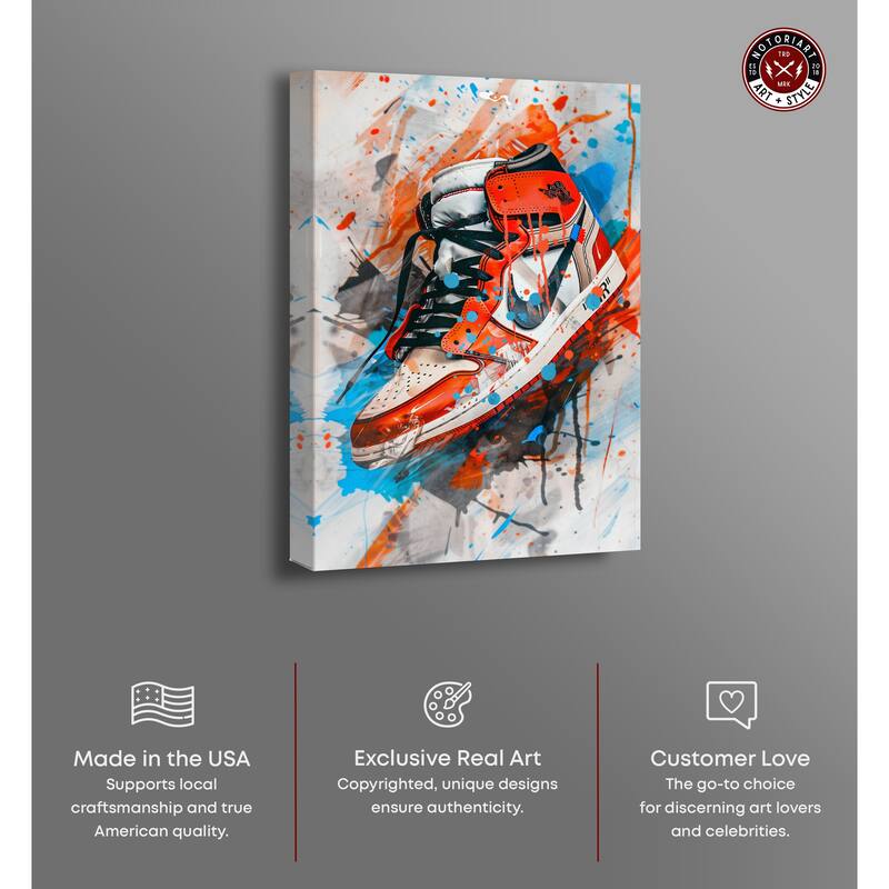 Notoriart Colorful Splatter Sneaker Gallery Wrapped Sneaker 1 Piece Canvas Wall Art