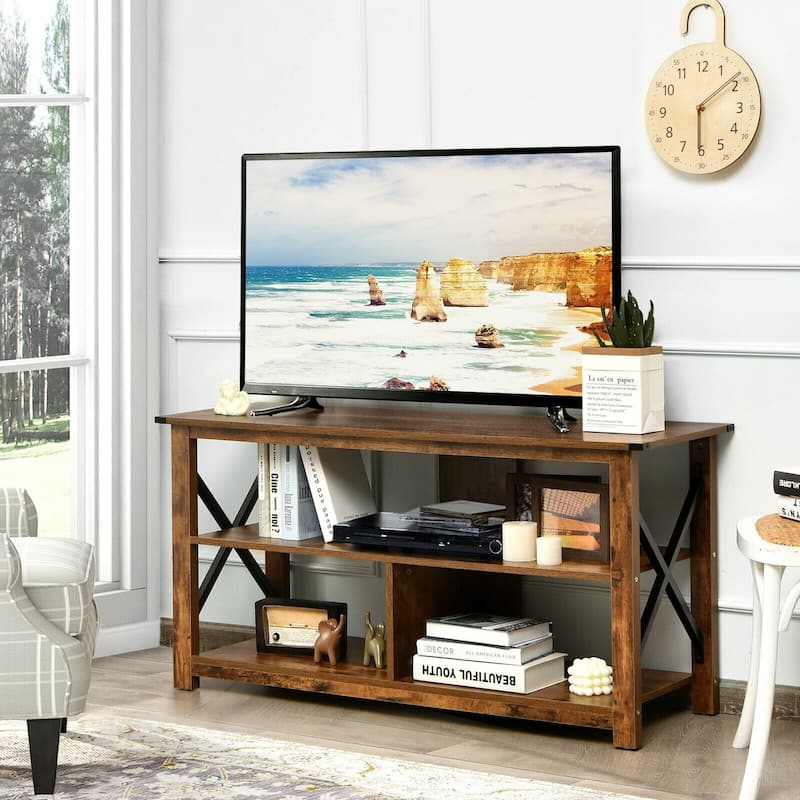 Modern Farmhouse TV Stand Entertainment Center for TV's up to 55" with Open Shelves - 47"X16"X23.5"(LXWXH)