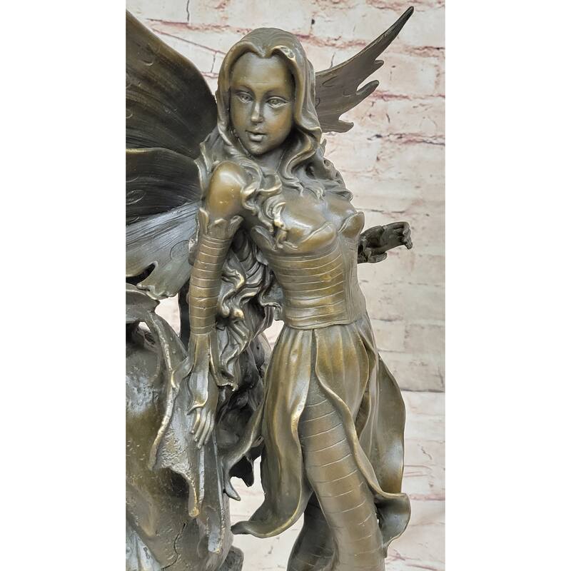Art Deco Hot Cast Midnight Fairy With Gargoyle Bronze Sculpture Statue By Aldo Vitaleh