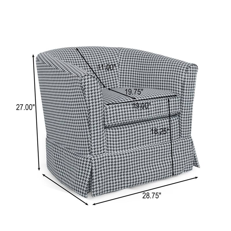 Houndstooth Swivel Chair with Metal Base, Modern Upholstered Accent Armchair, Home Theater Single Sofa with Flared Arms