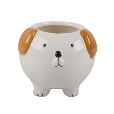 4" Brown Dog Ceramic Empty Planter