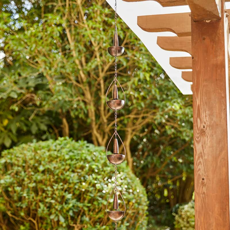 Glitzhome 2-Piece 102" Long Bronze Rain Chains with Fish/ Lotus/ Umbrella/ Watering Pot
