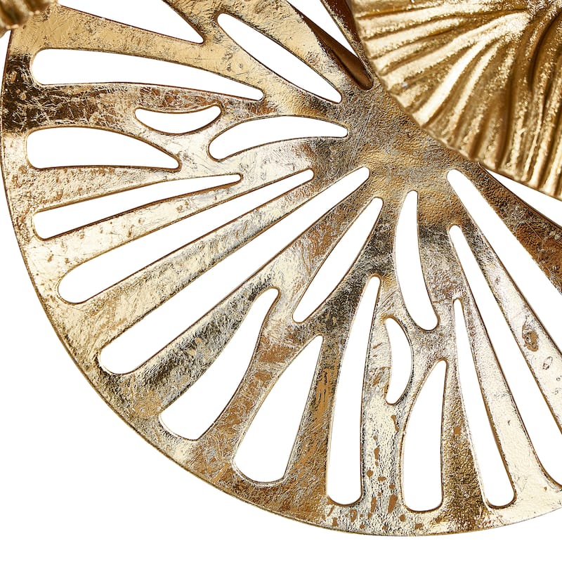 Gold Metal Textured Overlapping Disk Floral Home Wall Decor with Cutouts