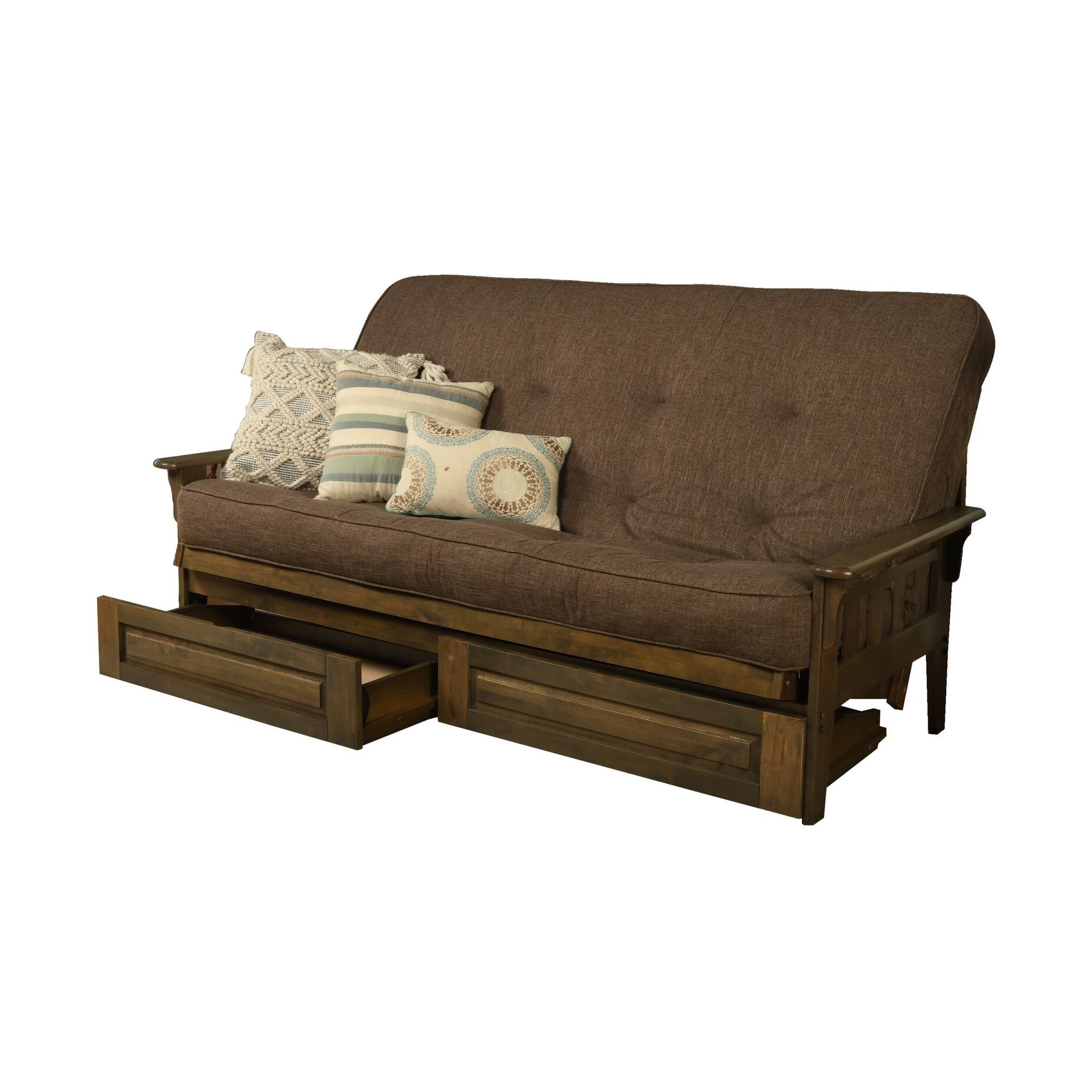 Somette Tucson Queensize Storage Futon Set in Rustic Walnut Finish