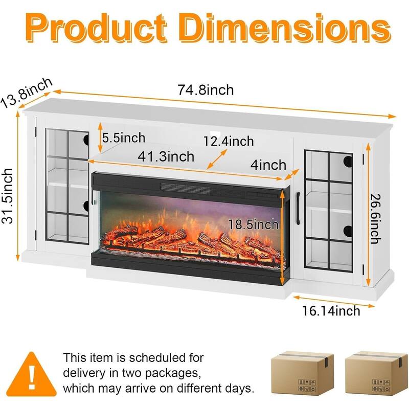 Fireplace TV Stand, with Frame and LED Light Colors