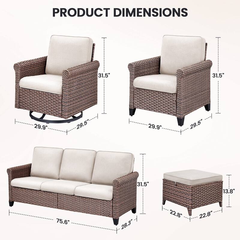 Pocassy Outdoor Sofa Swivel Chairs Patio Chair Funiture Set