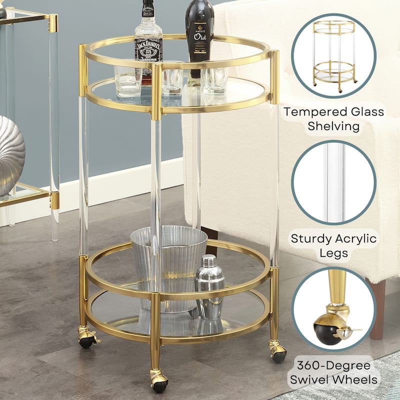 Convenience Concepts Royal Crest 2 Tier Acrylic Round Glass Bar Cart