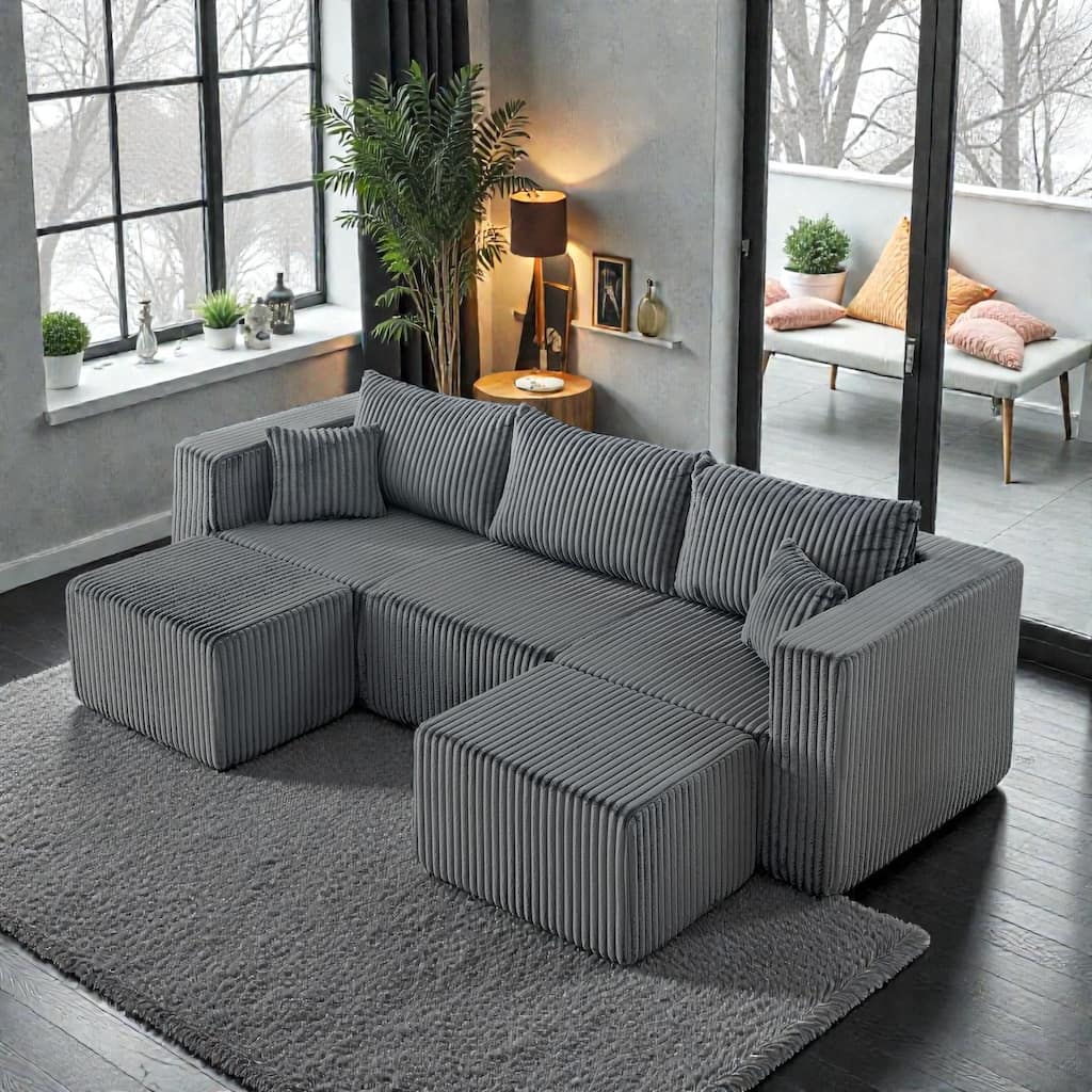Compact Modular Sectional Sofa, Compressed Corduroy Cloud Couch, No Assembly Space Saving Sofa for Apartment