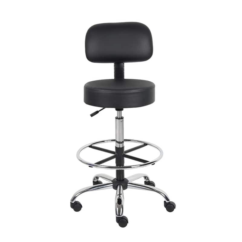 Fea Medical Drafting Stool, Black Vinyl, Low Back and Padded Seat, Chrome