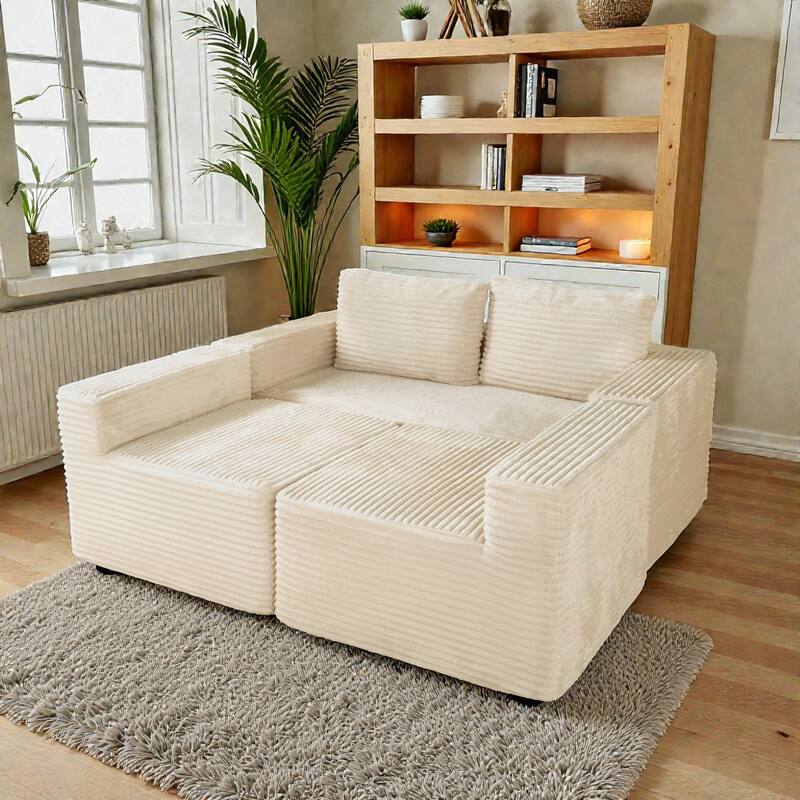 135.5 Inch U Shaped Modular Sectional Sofa, 6 Seat Corduroy Chaise Couch with Reversible Layout