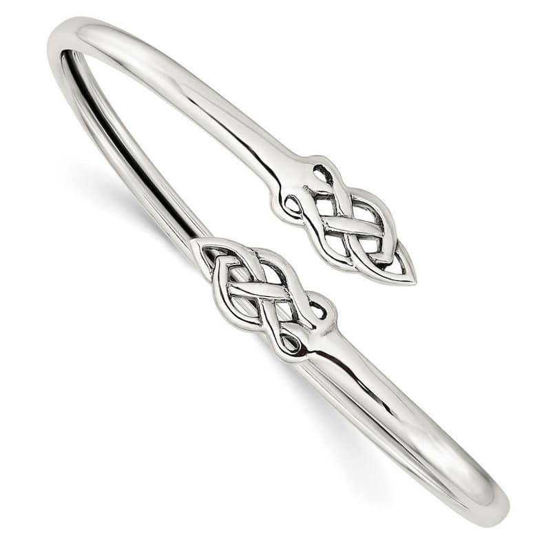 Curata 925 Sterling Silver Celtic Knot Flexible Cuff Bangle Bracelet - 7 Inch - White