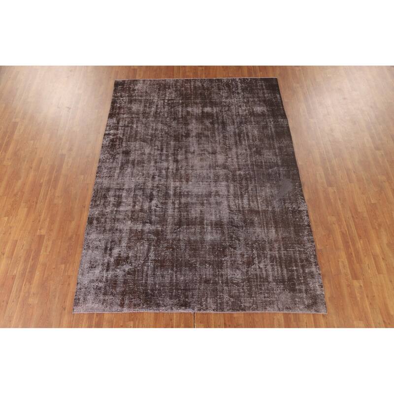 Distressed Brown Over-Dyed Anatolian Turkish Rug Handmade Wool Carpet - 7'2" x 9'10"