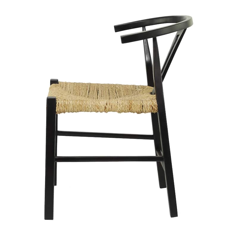 Teak Wood Handmade Dining Chair with Woven Seagrass Seat - Black or Brown - Roche River Decor