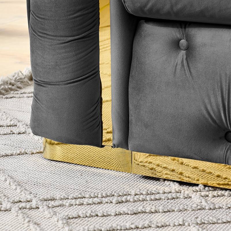 90.6" Velvet 3-Seater Sofa with 2 Pillows High-Density Cushions, Gold Accents, and Pillows