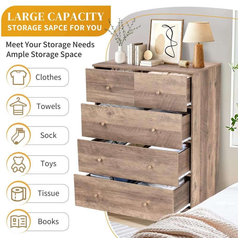 5-Drawer Dresser For Bedroom And Chest Of Drawers With Sturdy Construction Wood Storage Organizer For Closet