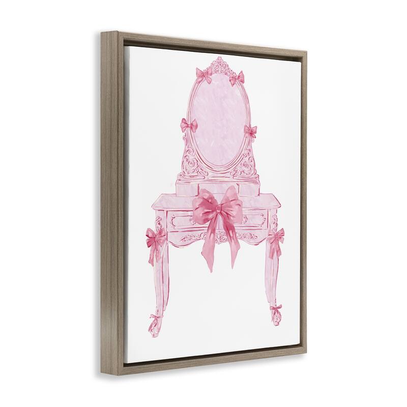 Stupell Lovely Pink Vanity with Bows Framed Floater Canvas Wall Art Design By Ziwei Li