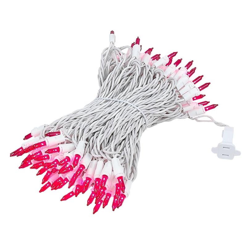 100 Light Christmas Mini Light Set, White Wire, 50' Long - Pink