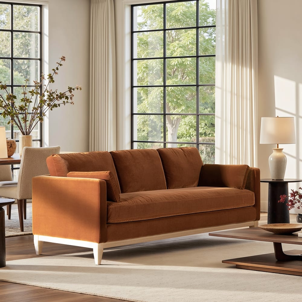 Knox 84" Modern Farmhouse Velvet Track Arm Sofa
