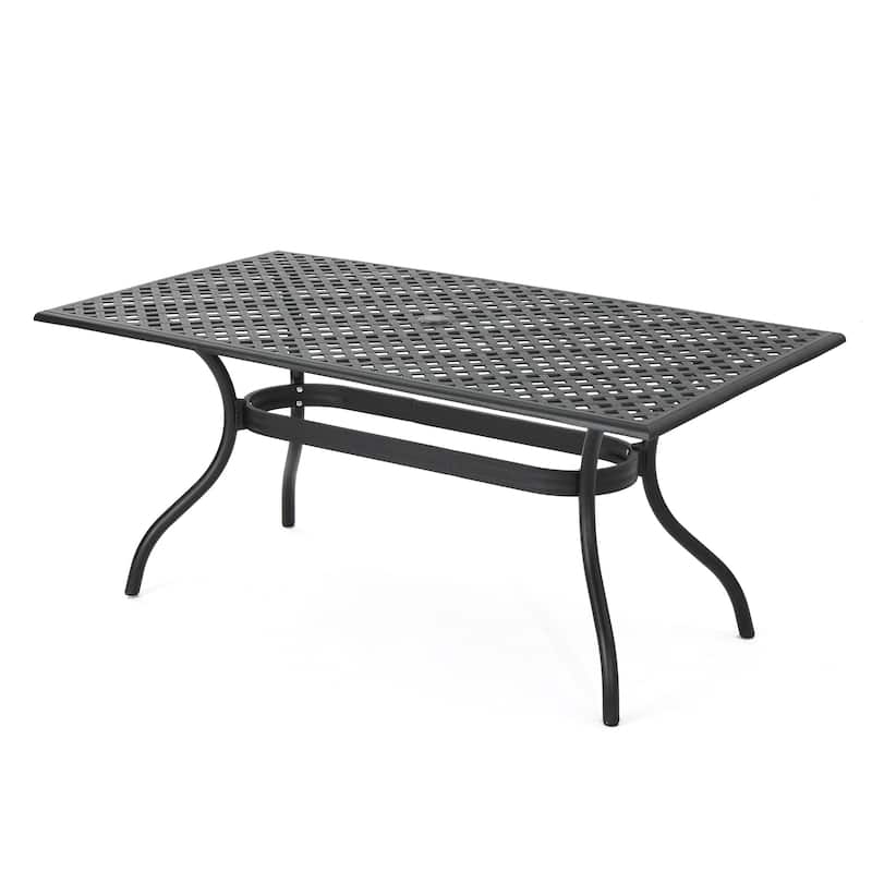 Roomfitters Rectangular Outdoor Dining Table with Lattice Design and Curved Legs, Rust-Resistant Cast Aluminum, Black