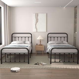 VECELO Modern Metal Platform Kids Bed Frame,Twin Size Bed Set of 2
