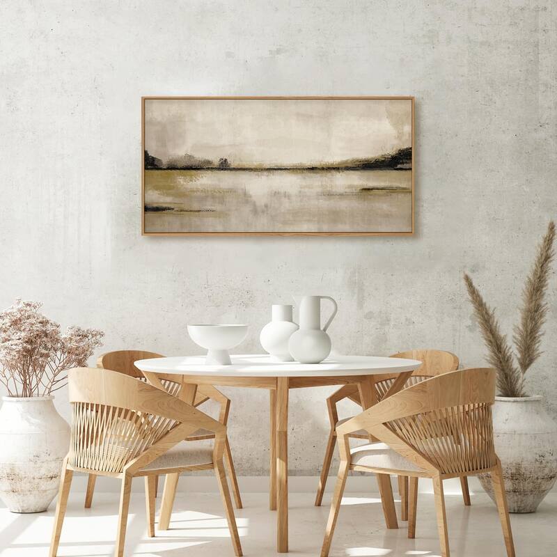 Abstrcat Mountain Lake Wall Decor, Neutral Tan Scenery Wall Painting
