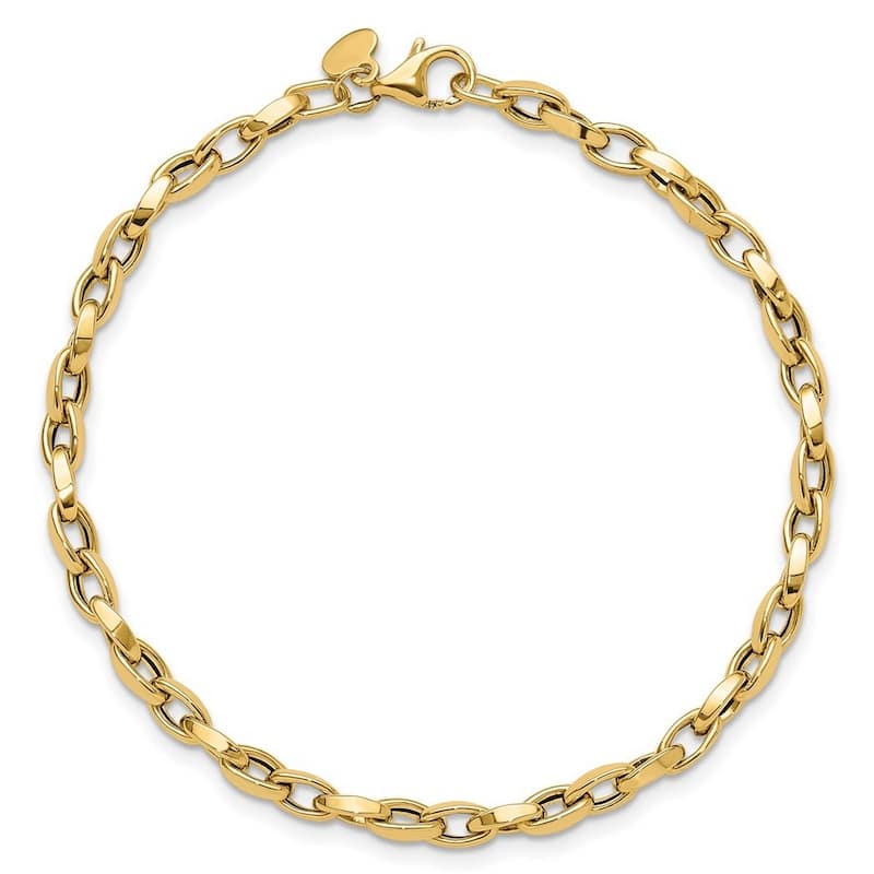 Curata 10K Yellow Gold 7.25" 3.5mm Twisted Oval Fancy Link Bracelet
