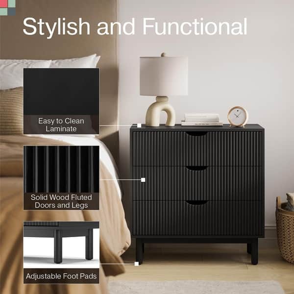 Fluted 3 Drawer Dresser - Anti-Tipping Kit Included - Solid Wood Doors and Legs (Black) - Bed Bath & Beyond - 42225595 Fluted 3 Drawer Dresser - Anti-Tipping Kit Included - Solid Wood Doors and Legs (Black) - Bed Bath & Beyond - 42225595