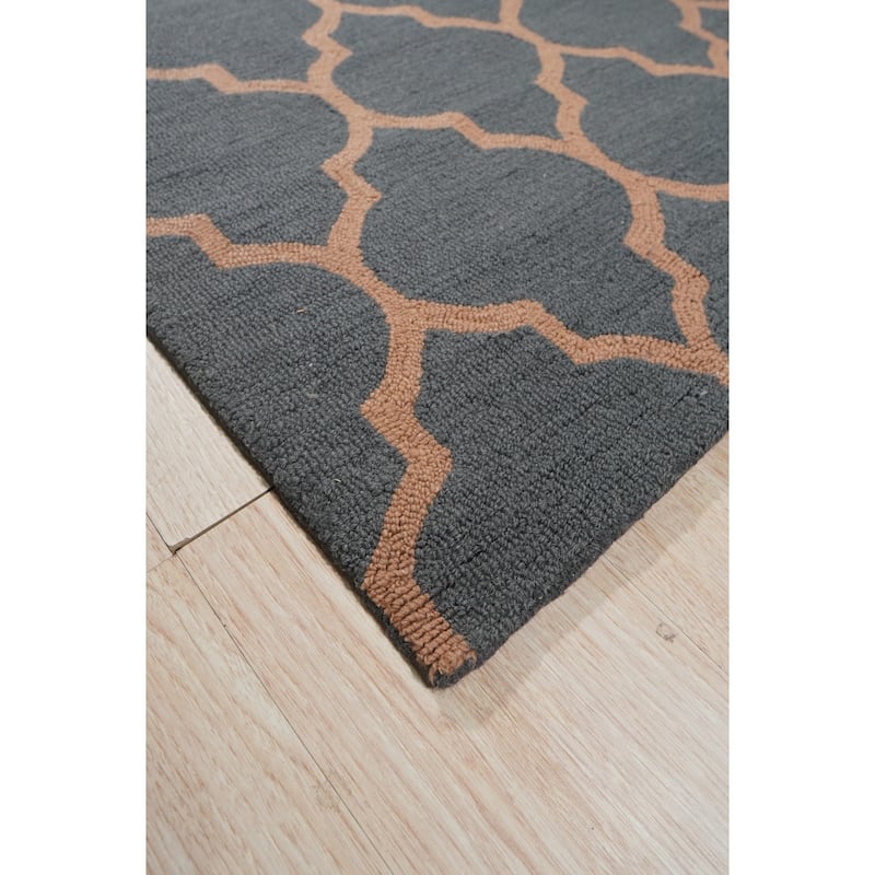Dark Gray Traditional Trellis Geometric Moroccan Area Rug - 5' x 7'
