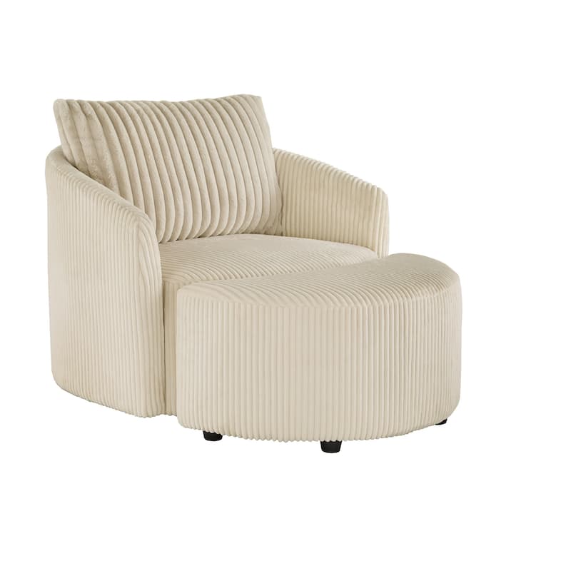 Sligo Oversized Wale Corduroy Swivel Accent Chair with Furry Channel Pillow and Ottoman by iNSPIRE Q Bold - Chair and Ottoman - Beige