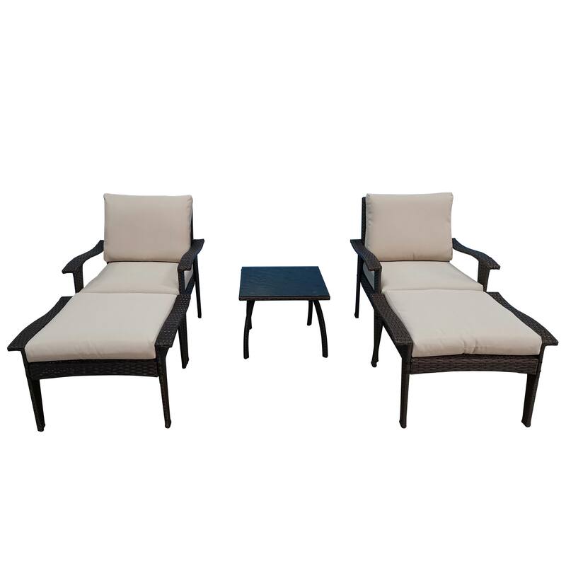 Beige Rattan Luxe 5-piece Outdoor Patio Furniture Set with Removable Plush Cushions, Easy Clean and Assemble