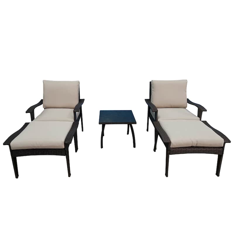 Rattan Luxe 5-piece Outdoor Patio Furniture Set with Removable Plush Cushions, Easy Clean and Assemble