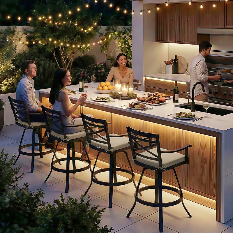 Outdoor Bar Stools Patio Cast Aluminum Swivel Barstools with Sunbrella Cushion