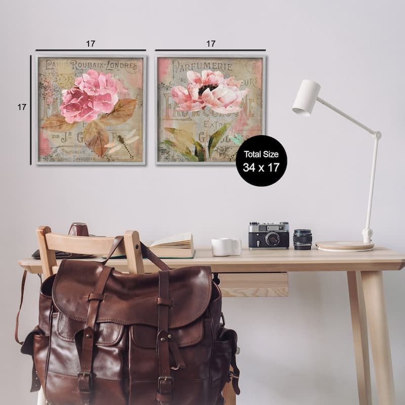 Stupell Vintage Collage French Florals Framed Giclee Art Design By Sasha (Set of 2)