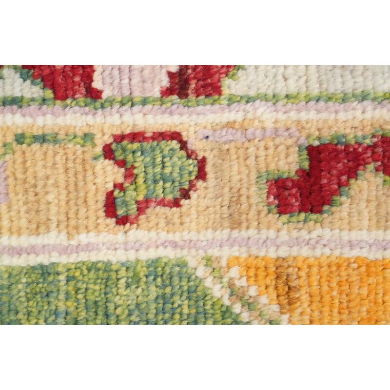 Hand Knotted Oriental 100% Wool Carpet Transitional Floral Green Oushak Area Rug - 9' 9'' X 6' 11''