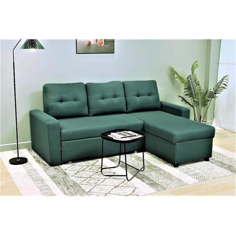 US Pride Furniture 79.92 inch Convertible L-Shaped Sectional Sleeper Sofa Bed Stylish Apartment Furniture - Bluenish Green