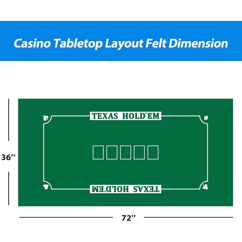 36"x72" Double Sided Casino Blackjack & Texas Hold'em Poker Tabletop Layout Felt, Casino Table Top Cover Mat - Layout Felt