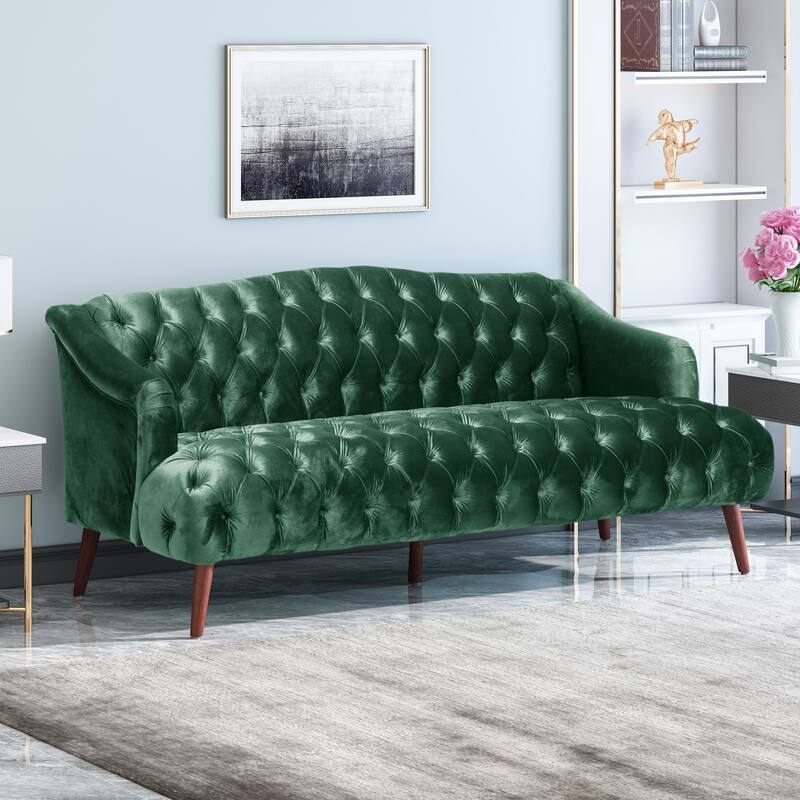 Contemporary 3-Seater Sofa with Button Tufted PU Upholstery and Birch Wood Legs