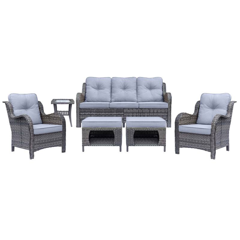 Gray Rattan Wicker High Back Outdoor Patio Furniture Sofa Seating Set